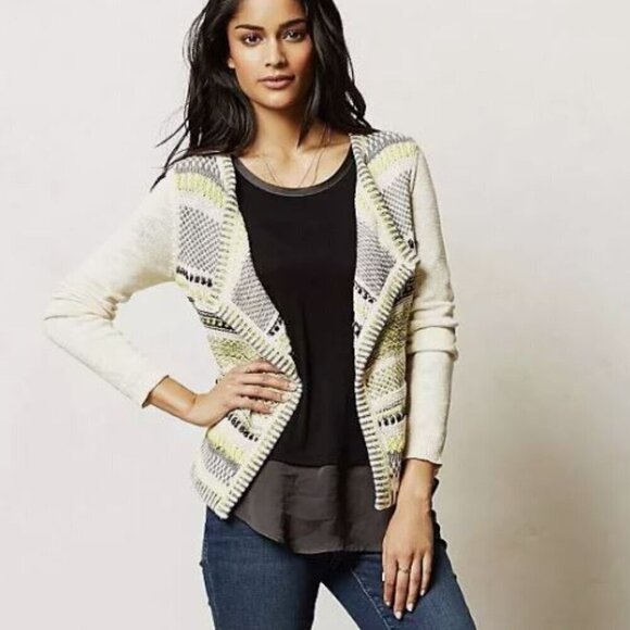 Anthropologie Moth Sweater Open Cardigan Gray Beige Cotton XS - Picture 1 of 5